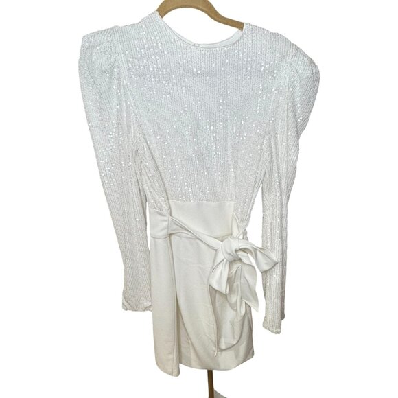Elle Zeitoune M White Sequin Long Sleeve Alex Mini Dress Party NWT MSRP $330 - Picture 2 of 8